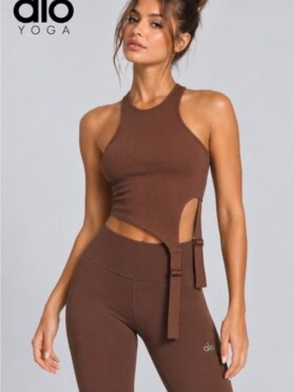ALO Yoga Chocolate Brown Asymmetrical Ribbed Tank